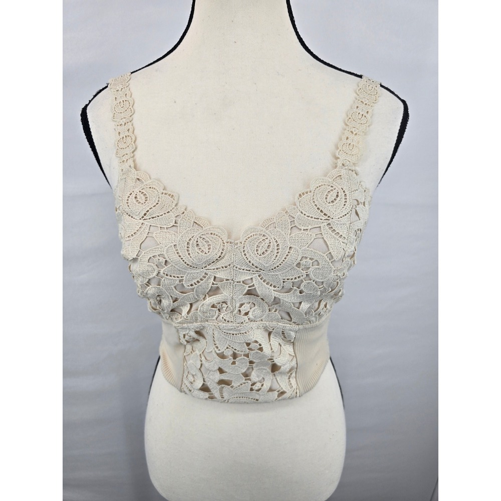 BKE Essentials Cream Floral Lace Bralette Smocked Crop Top Ivory Small